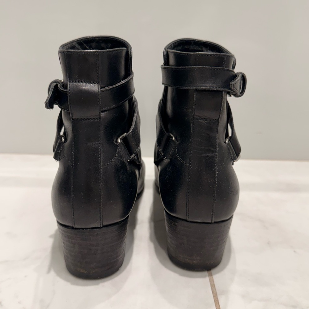 Saint Laurent Black Leather Ankle Booties with Buckle Straps - Picture 7 of 12